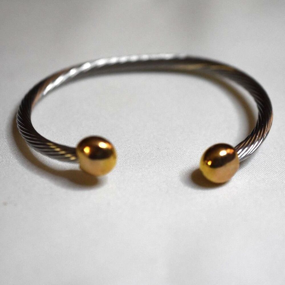 Striking Trendy Stainless Steel Twisted Rope Gold Tone Accent 6" Cuff Bracelet